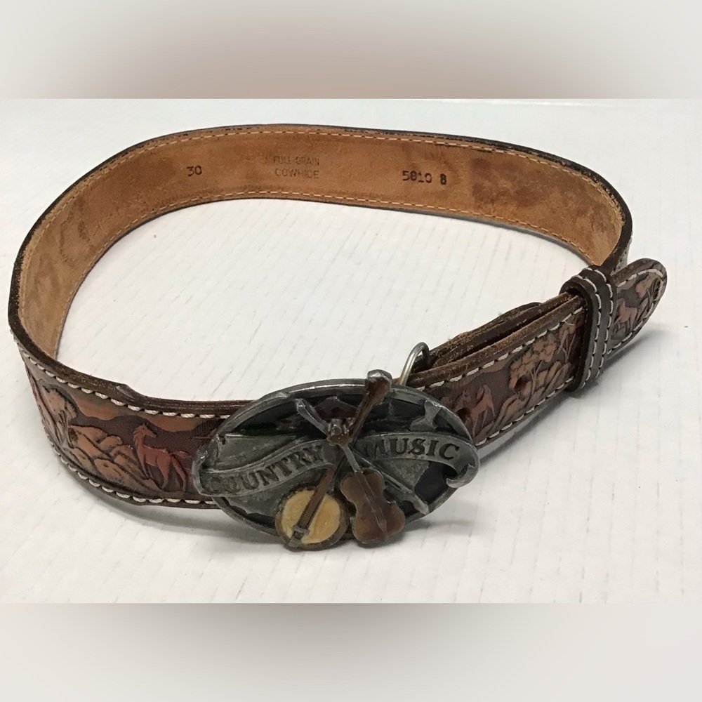 Vintage Siskiyou Belt Buckle With Western Cowhide Belt - Picture 11 of 11